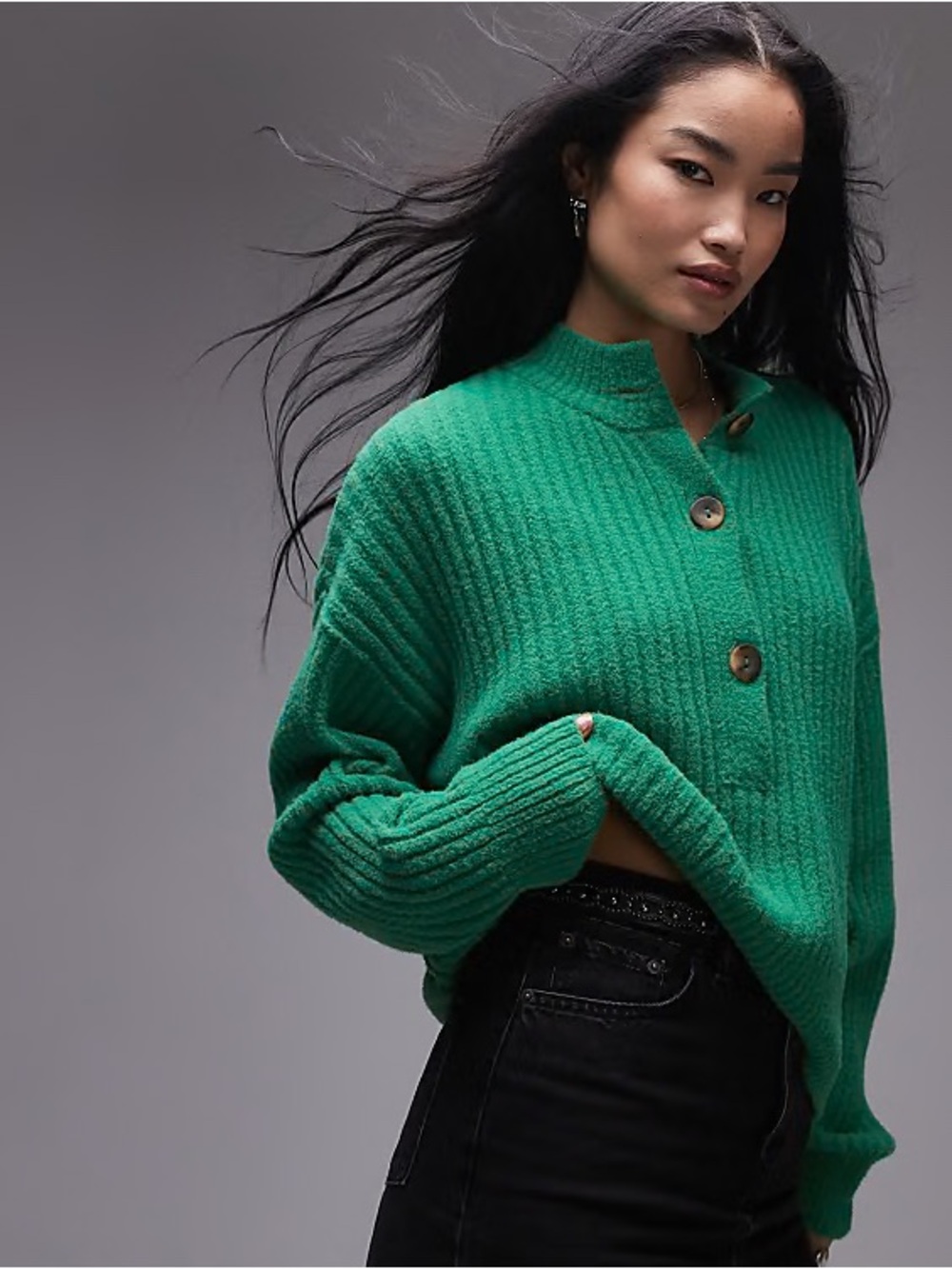 Free People Half-Button Chunky sweater in Green
